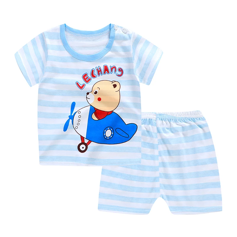 Factory Price Summer Children Clothes Set 100 Cotton Short Sleeve 2pcs