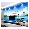 interior decoration Blue sky and White Sea Ocean master bedroom 3D TV Background printed wall murals