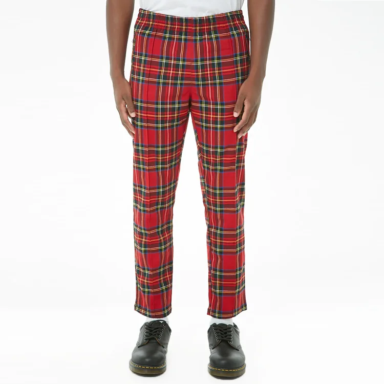 red plaid skinny pants mens