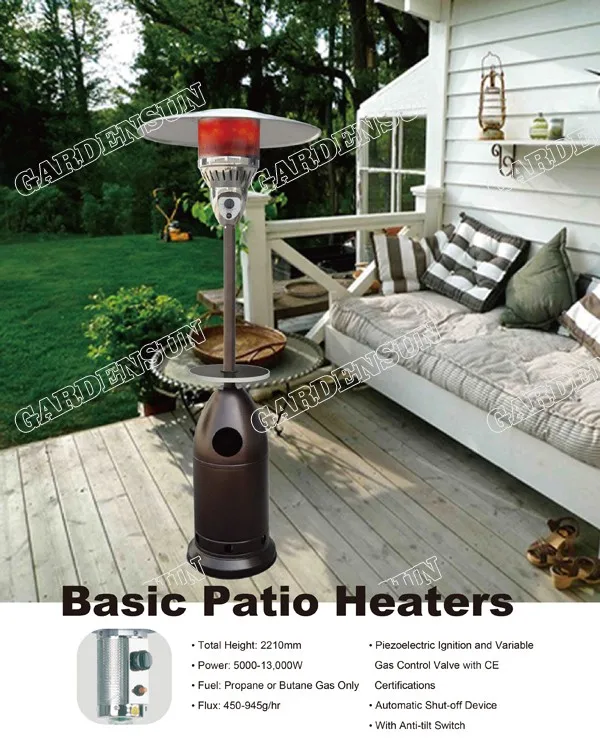 Propane Gas Pool Portable Patio Standup Bullet Heater Golden Hammered With Table,Ce Gardensun