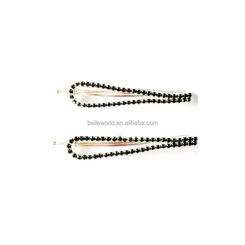 Fancy Big Hairpins Small Black Rhinestone Snap Metal Hair Clips