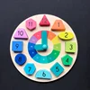 Amazon sale 12 Numbers preschool kids learning toys geometric block wooden clock toy