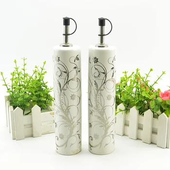 Decaled Kitchen Ceramic Oil Sauce Bottle High White Porcelain