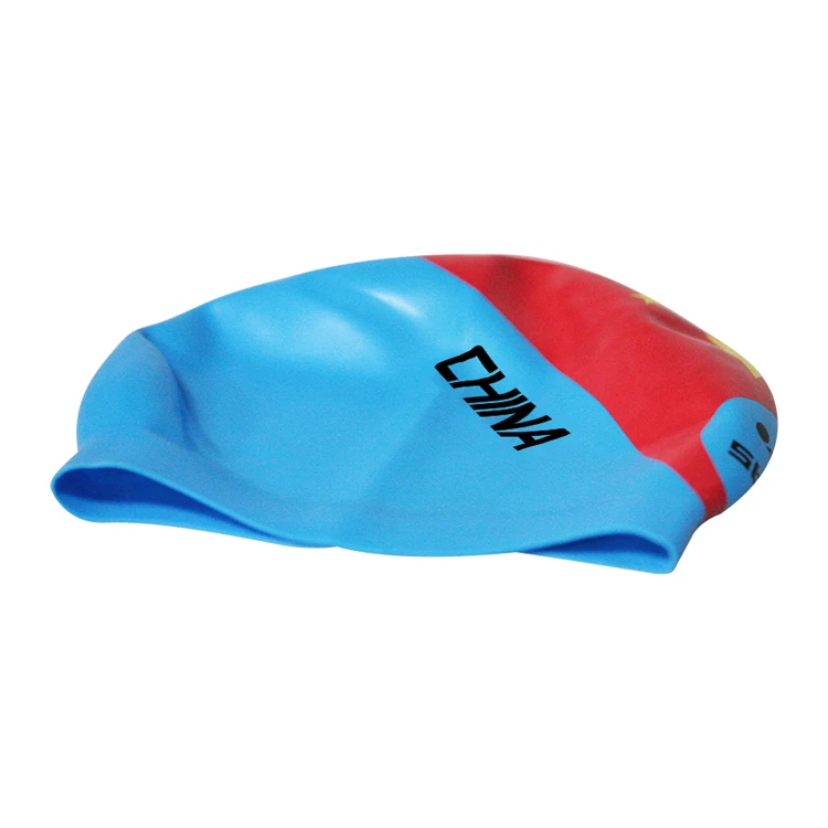 Silicone Funny Red Quality Custom Swim Cap with National Flag Printed