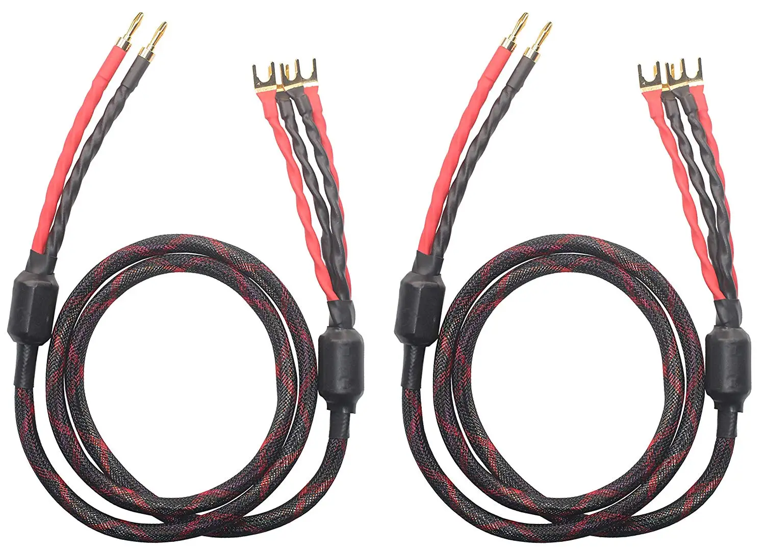 K2B-4Y Bi-Wire Speaker Cable (2 Banana plugs - 4 Spade plugs), 1pair set (Total 4 Banana plugs, 8 Spade plugs), K2B-4Y