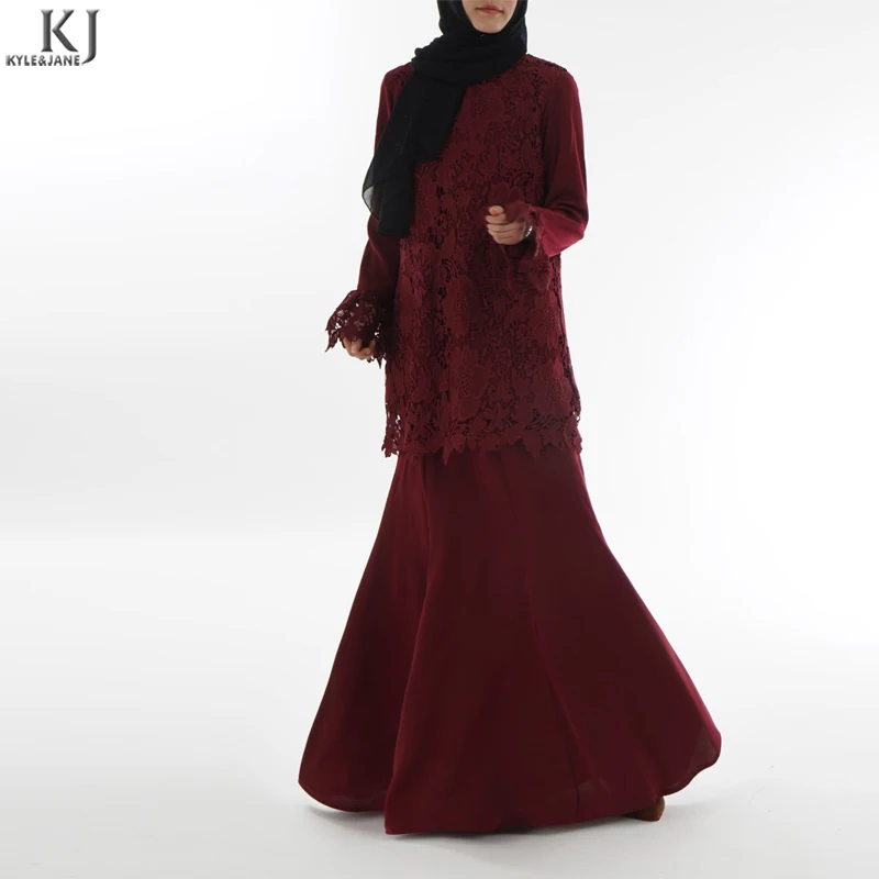 baju kurung moden lace maroon