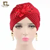New Winter Fashion Crossed Knit Beanie Turban Style Knit Cap With Sequined Flower Accent TJM-85I