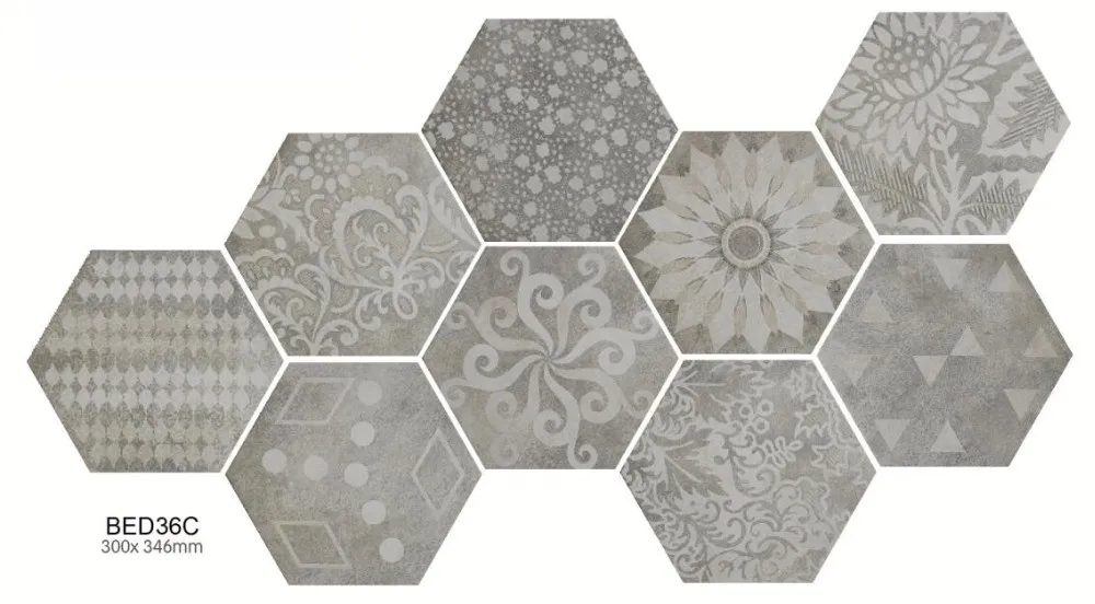 Multiclolor Hexagon Porcelain Tile Art Deco Glazed 
