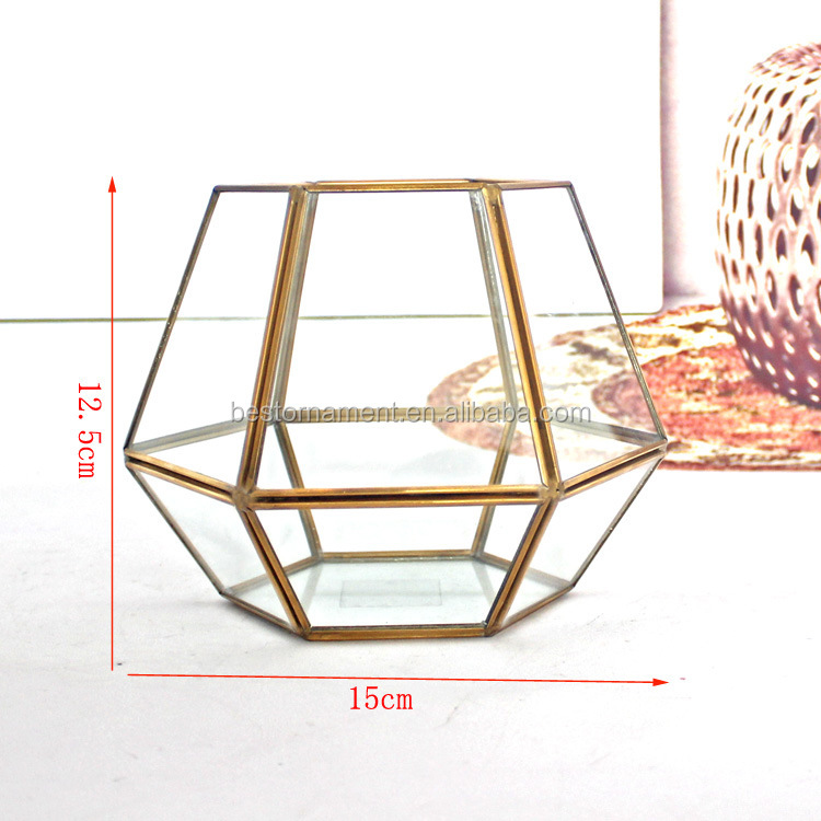 Irregular Glass Gold Geometric Terrarium For Tabletop Succulent Plant