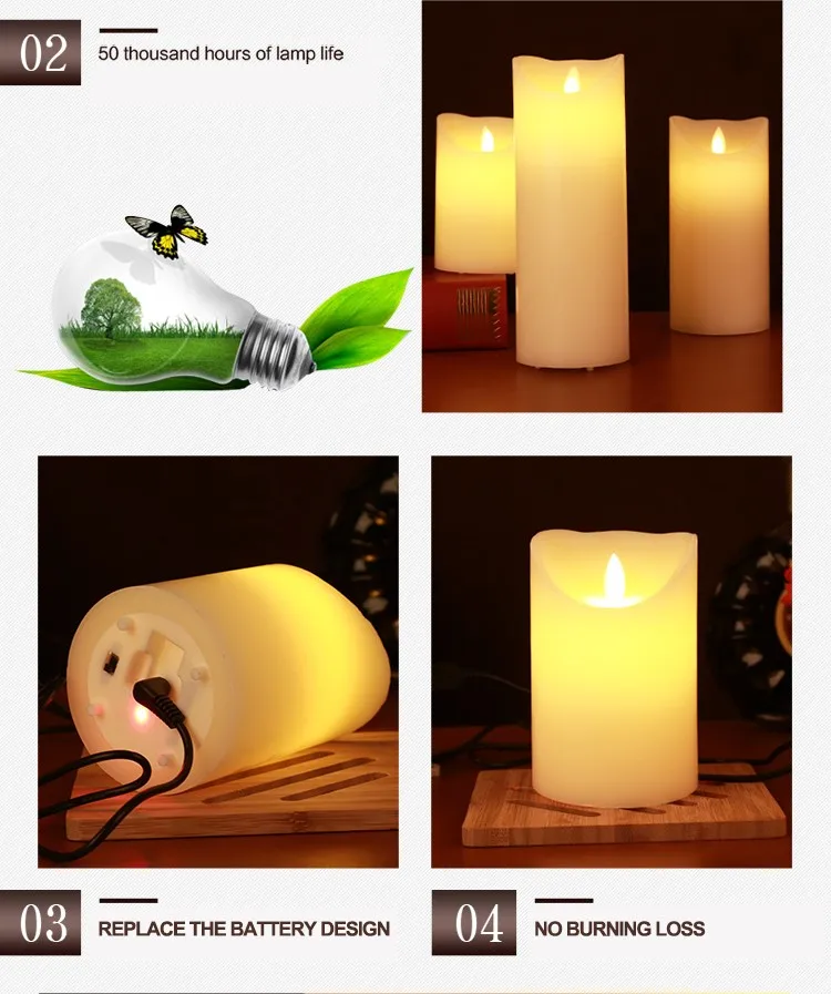 Wholesale Candles Rechargeable Led Candle Moving Flame Electronic