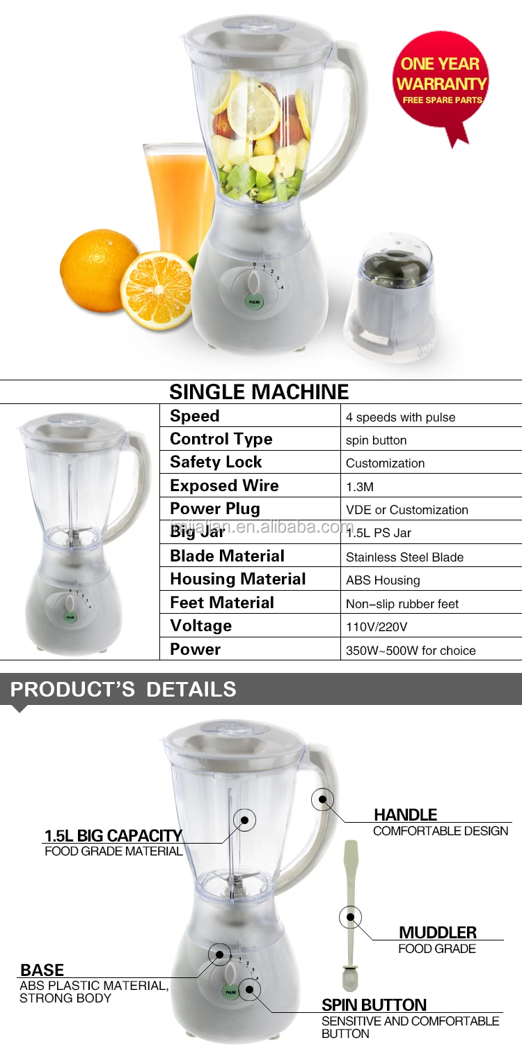 Strong Body 2 in 1 Electric Juice Blender with 3 Speeds Push Button Stainless Steel blade