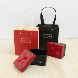 Wholesale custom production supply square heaven and earth cover jewelry gift box black gift packaging handbag