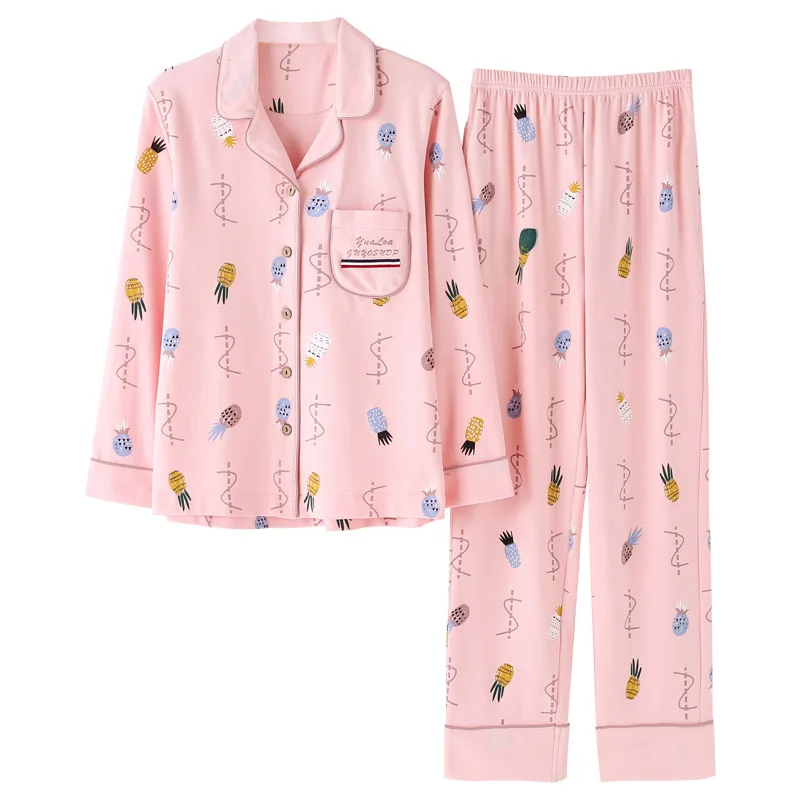 Lady Cotton Sleeping Wear Pyjama Pink Sets Long Sleeve Pajamas Winter ...