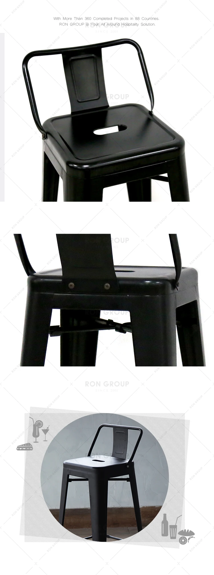 Restaurant supplier custom color vintage industrial high bar stool chair