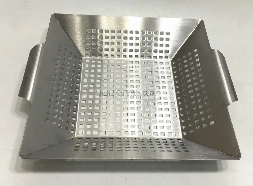 Stainless Steel Bbq Grill Pan Basket With Perforated Holes Buy
