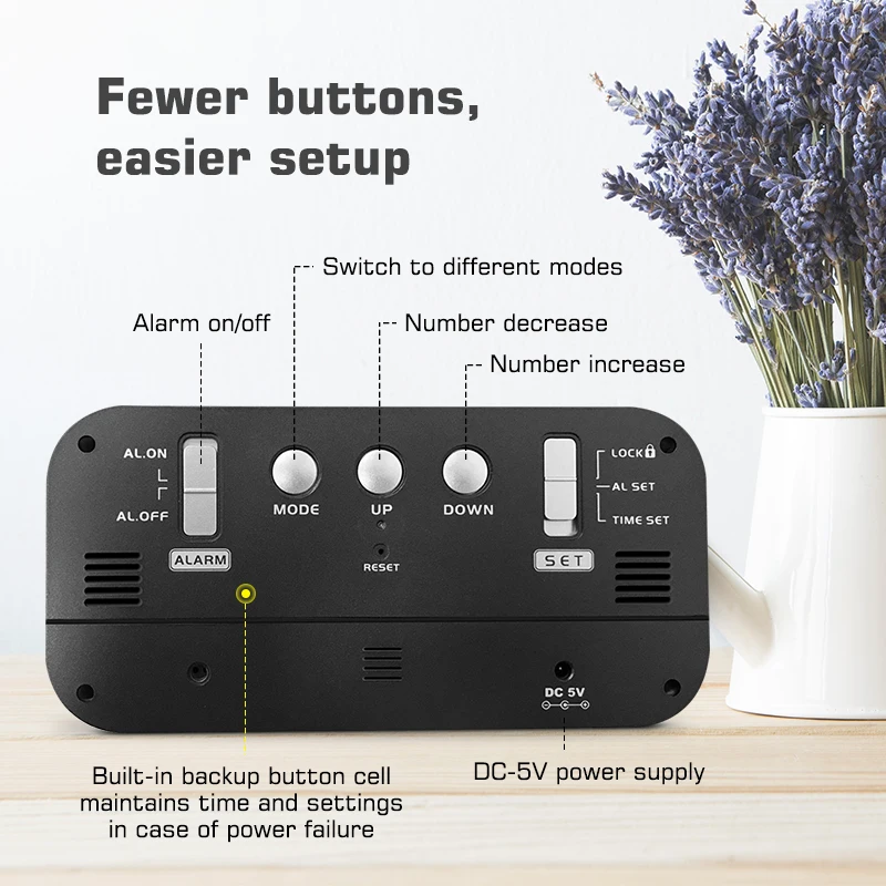 china designer smart kid alarm table desktop digital 6.8 inch large number led mirror word clock Display date time temperature