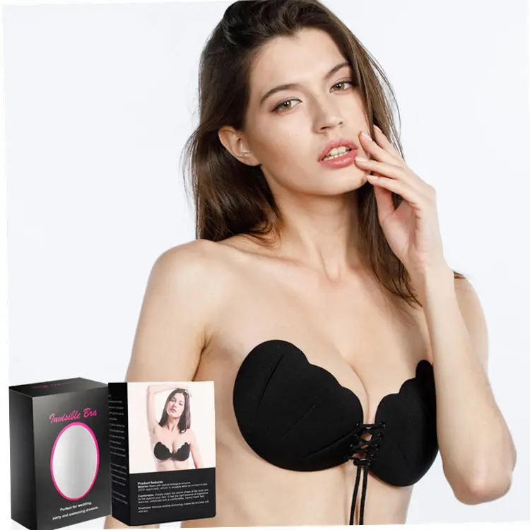 front Pull rope closure silicone invisible backless seamless Shell shape push up bra