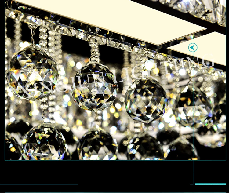 XingJun Factory Luxury Stainless Steel fixture multi color Crystal hanging square led ceiling light