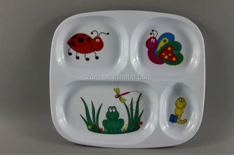 Customized Melamine 4 Section Lunch Plates For Children