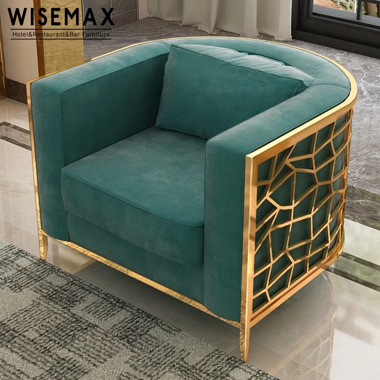 Modern Gold Metal Frame Living Room Sofa Set Vintage Green