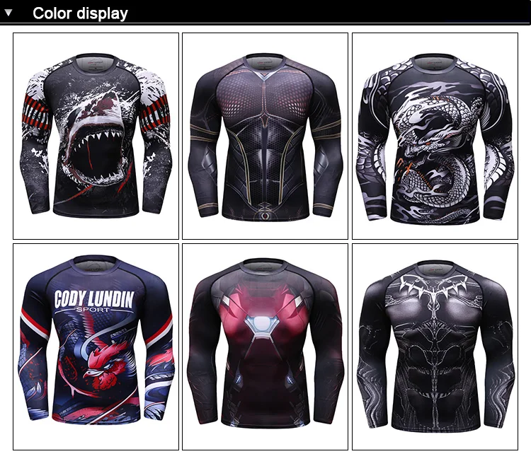 Wholesale Sublimated Superhero Rash Guard Mens 3D Long Sleeve Compression Shirt