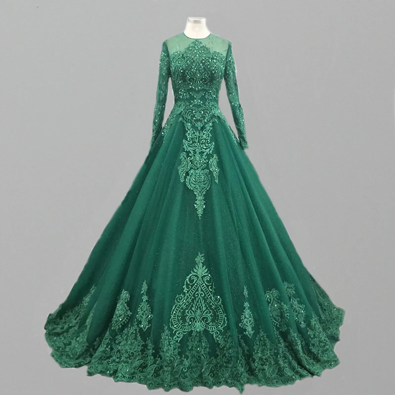 green wedding gown