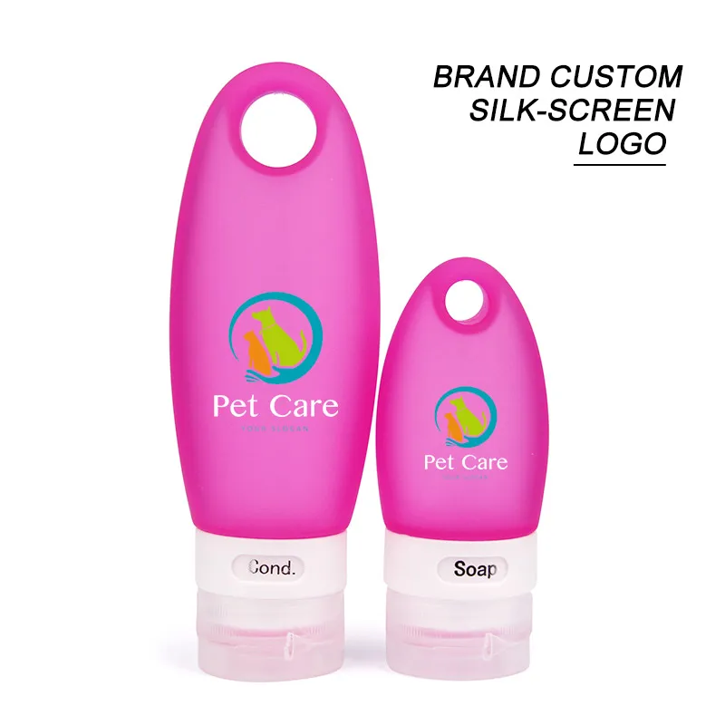 Silicone travel bottles WITH HANG HOLE brand custom silk-screen logo
