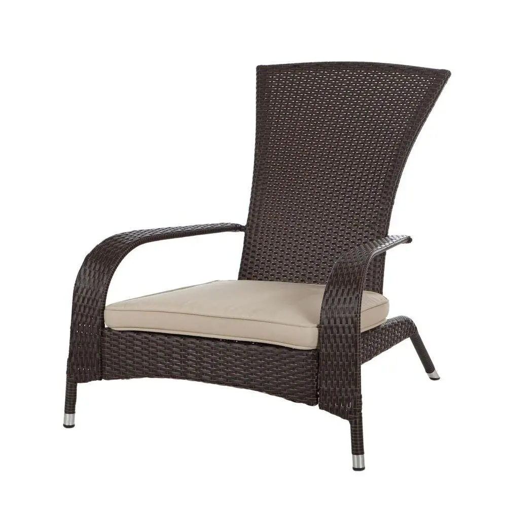 Deck Chair Wicker With Cushion Furniture - For All Weather on Patio Outdoor Garden Poolside Beach, Dark Mocha Color, Lightweight 22 pounds