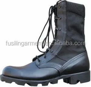 OEM cow genuine leather with oxford face fabric waterproof high quality black USA army tactical boots