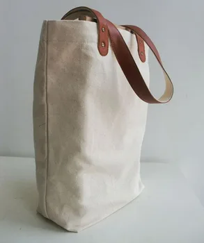 Cotton Canvas Bag With Brown Leather Handles - Buy Canvas Bag With Brown Leather Handles,Cotton ...
