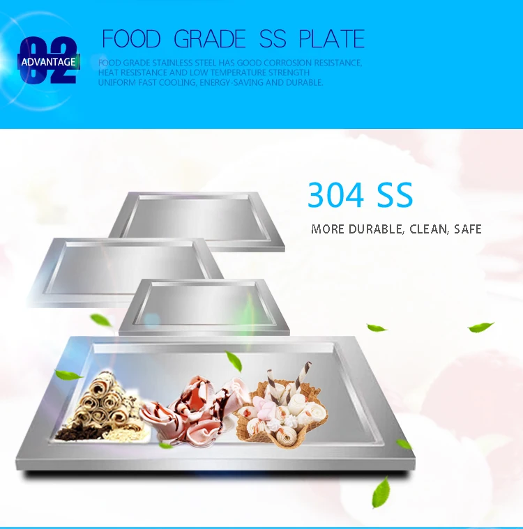 Double Flat Pans Thailand Roll Fried Ice Cream Machine / Ice Cream Cold Plate / Fry Ice Cream Machine In guangzhou