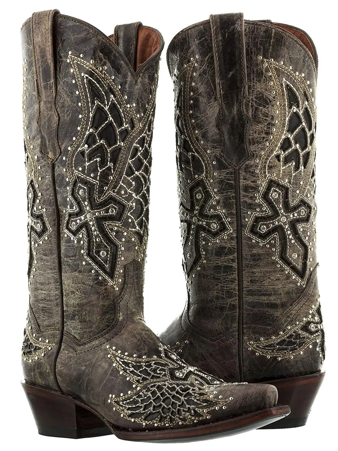 Heart Red Leather Cowboy Boots 