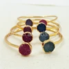 WT-B262 Wholesale Natural round druzy agate bangles, 24k real gold plated 12mm round druzy bangle