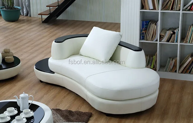 Home Furniture Half Moon Sectional Leather Sofa With Beige Color For