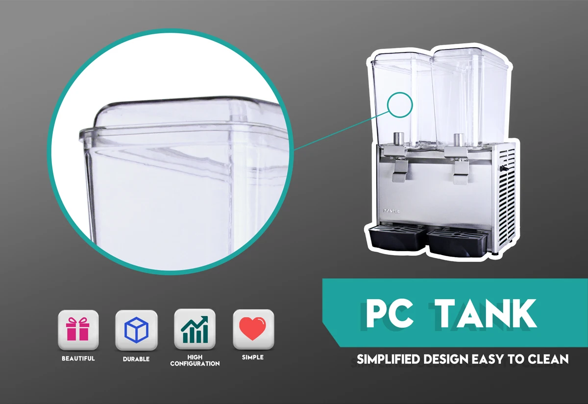 Donper Stainless Steel Double Juice Dispenser Commercia Fruit Juice