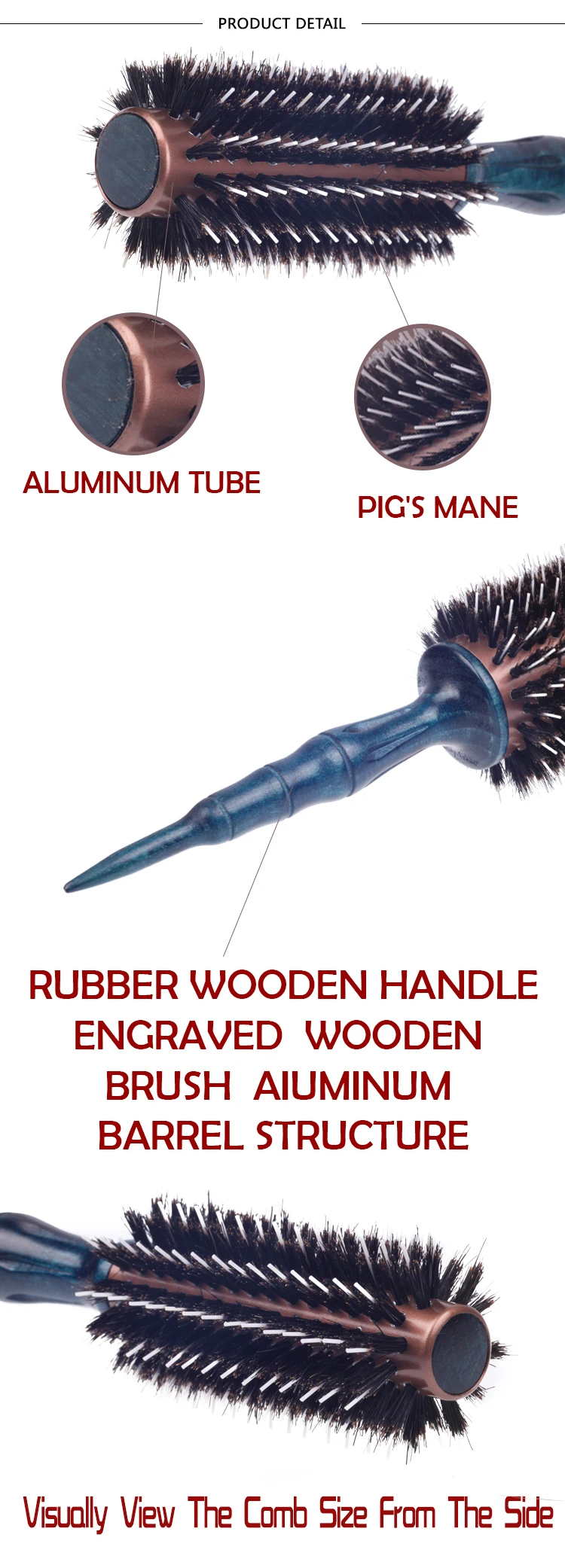 EUREKA A28020-55PA-BL Professional Aluminum Tube With Boar Bristle And Nylon Pins Hair Brush Salon Round Hair Brush