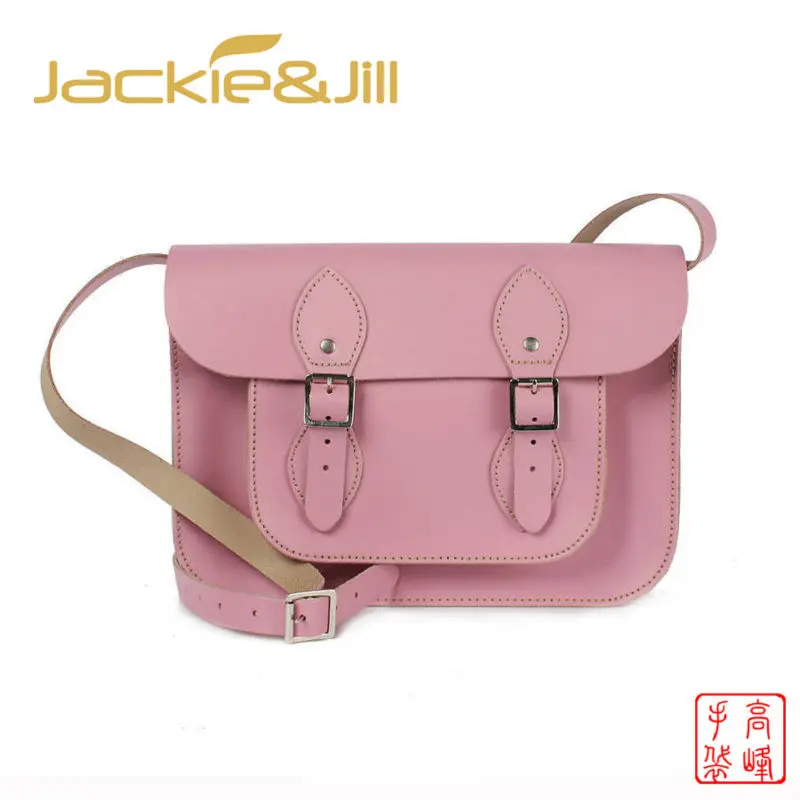 Designer Pink Leather Satchel Shoulder Messenger Bag with Adjustable Strap