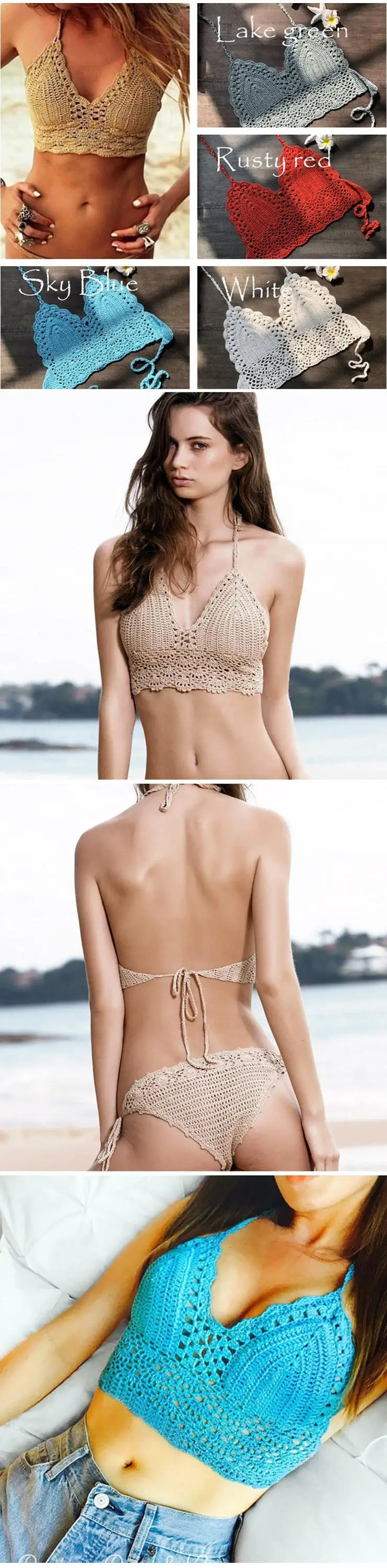 Hand crochet brown colour Charming bikini beachwear bikini set Knitted Bikini Swimwear 