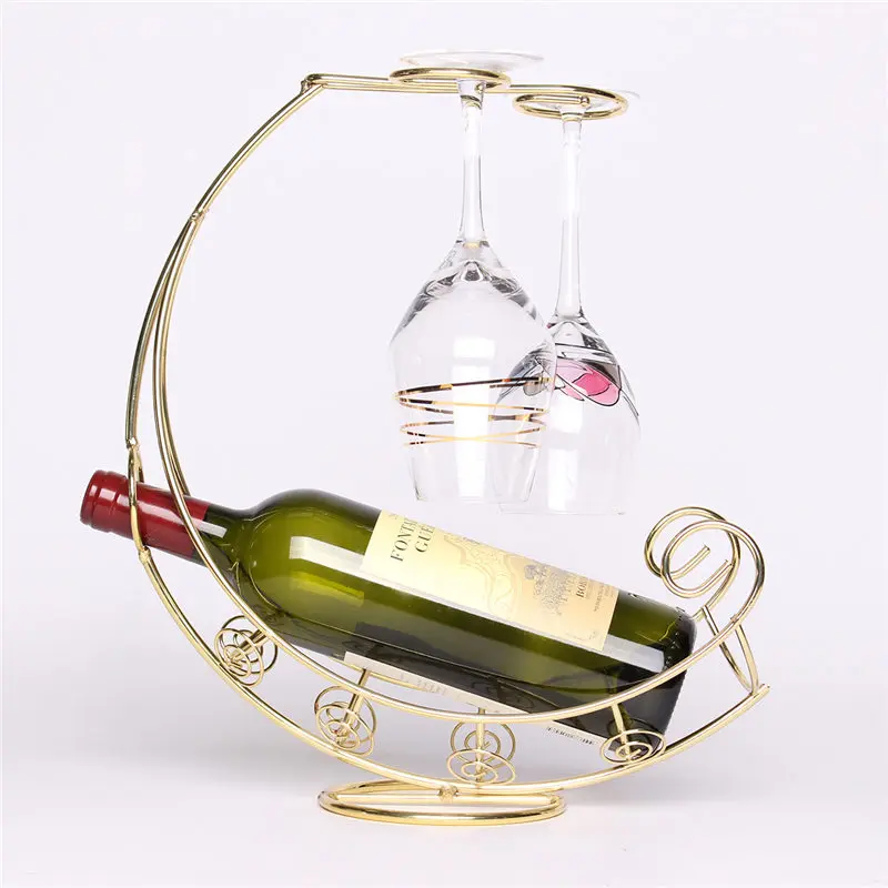 Bar Table Stand Decor Metal Golden Wine Whisky Glass Rack Wine Bottle