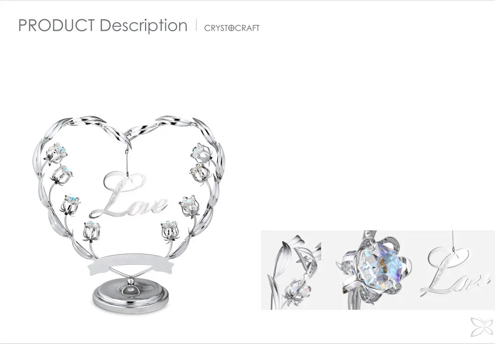Crystocraft Chrome Plated Metal Love Wedding Gift Decorated With