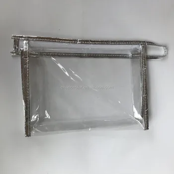 Custom Clear Pvc Silver Fabric Edges Plastic Zipper Bag Custom Clear Pvc Silver Fabric Edges Plastic Zipper Bag