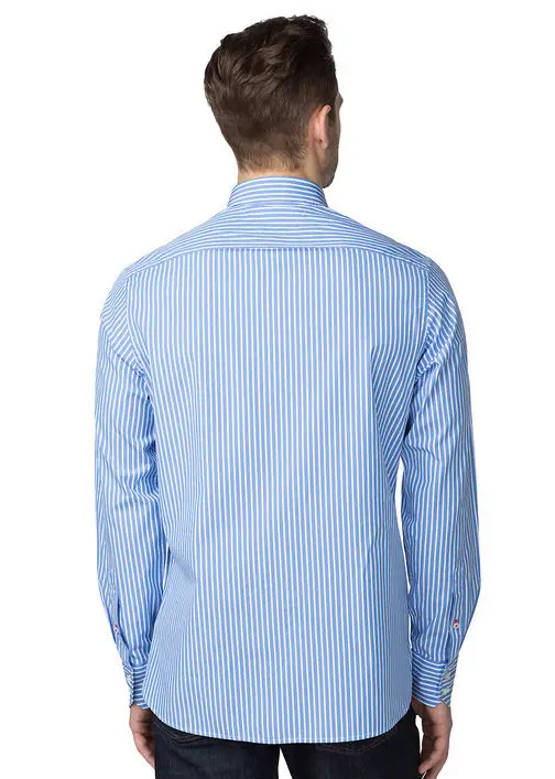 Estilo Italiano Última Marca De Diseño De Algodón De Cuello Hombre Azul Italiano Rayado Camisa Estilo Informal Cuello
