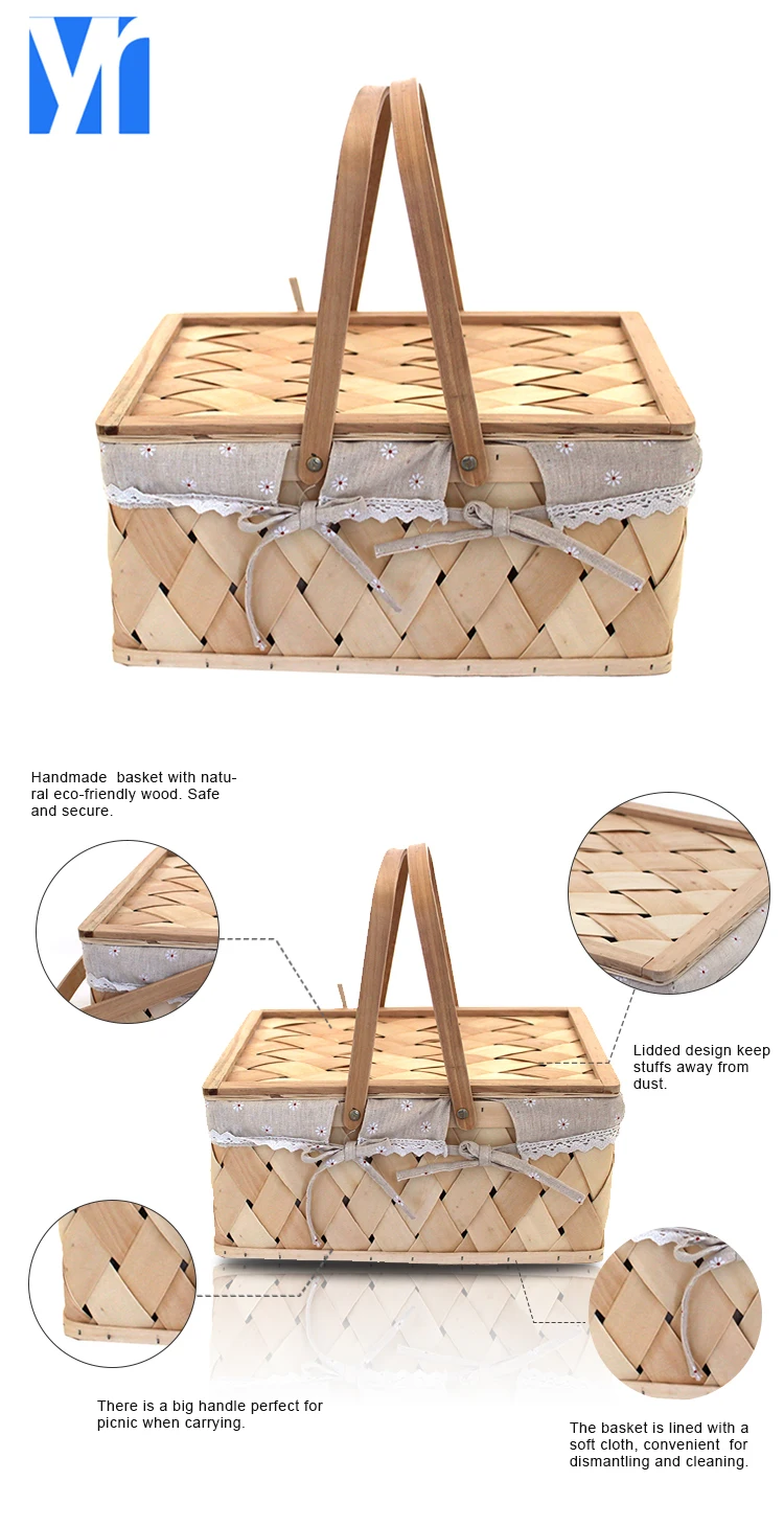 Yrmt Wooden Picnic Basket Wholesale Handmade Basket With Lid Buy Wooden Picnic Basket,Handmade