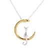 I Love You To the Moon and Back Heart Moon Metal Silver Cat Crescent Moon Necklace