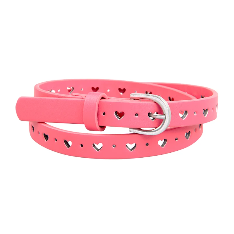 Belts for Girls 2 Pack Toddler Teen Kids Belt Fashion PU Leather Patent Belt Heart Flower Black Pink 