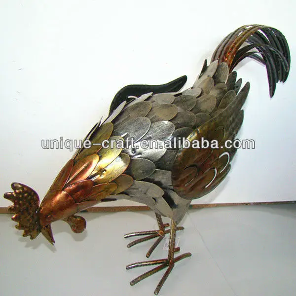 Metal iron rooster decoration mini fairy animals figurines wholesale