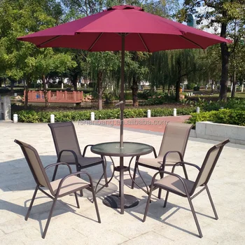 6 piece outdoor garden patio furniture glass aluminum dining table sling chair umbrella set - Garden Furniture 6 6 piece outdoor garden patio furniture glass aluminum dining table sling chair umbrella set - Garden Furniture 6