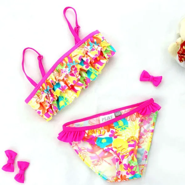 Kids Girls Flowersl Print Swimwear Bikini Bra Tops Brief Swimsuit For 3 7 Years Old