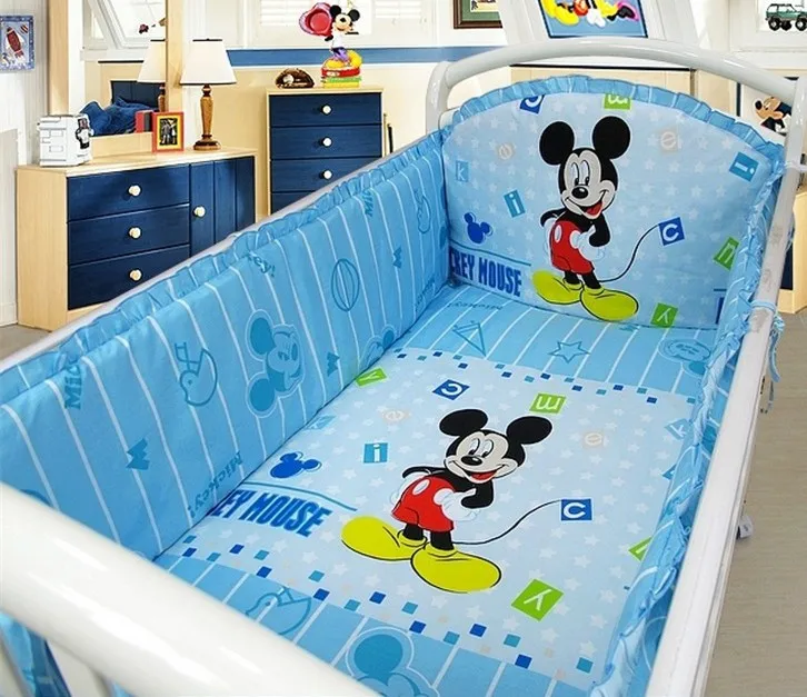 Promotion 6pcs Mickey Mouse Crib Baby bedding set jogo de cama infantil bed berco de bebe