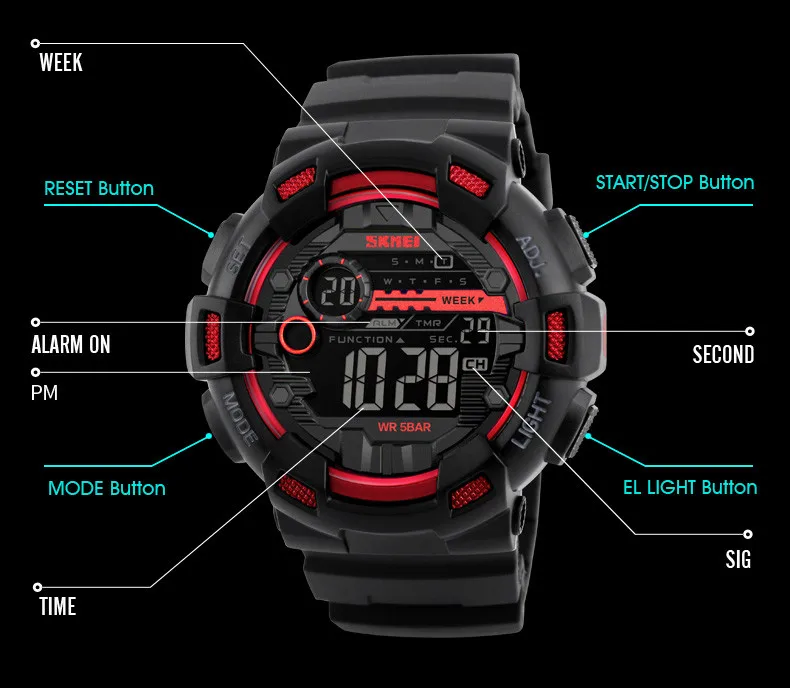 Skmei dual time analog digital luxury mens gold watches cheap 